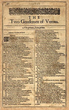la prima edizione in-folio dei Due gentiluomini di Verona(1623)
